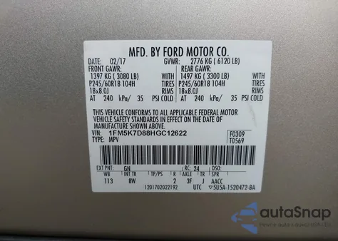 2017 Ford Explorer Xlt z USA, uszkodzony, nr VIN 1FM5K7D88HGC12622